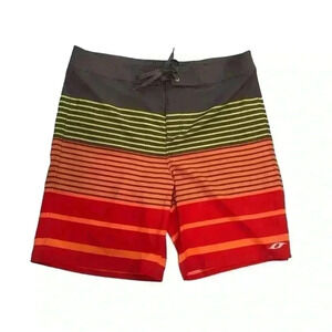 Oxide Mens 38 Gray Multicolor Swim Board Shorts No Liner Tie and Snap front